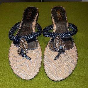 Unique Jeweled and Woven Flip Flops